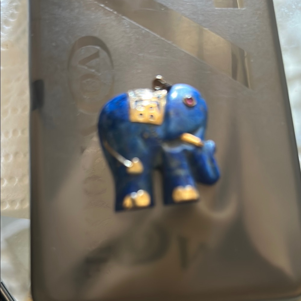 Blue and Gold Elephant Brooch